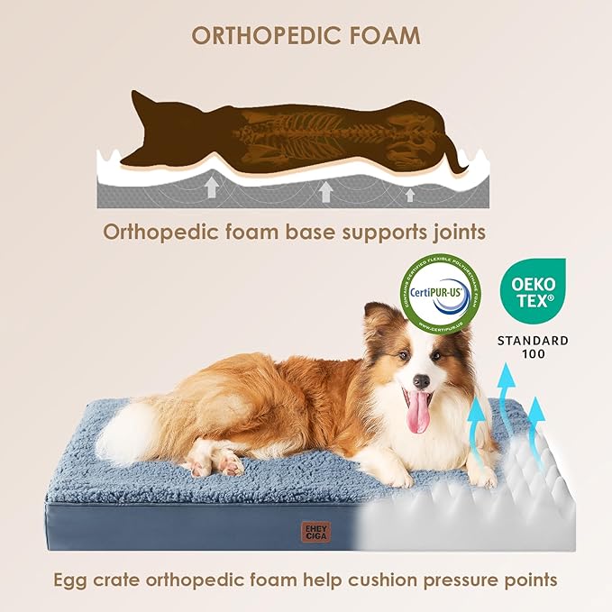 EHEYCIGA Orthopedic Dog Beds for Large Dogs with Removable Washable Cover for Crate, Spa Blue, 35x23