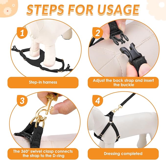SlowTon Dog Harness Small Sized Dog - Soft XXS Dog Harness and Leash Set No Pull No Chock, Adjustable Lightweight Puppy Harness for XS Small Medium Dogs Cats (Solid Black, XXS)