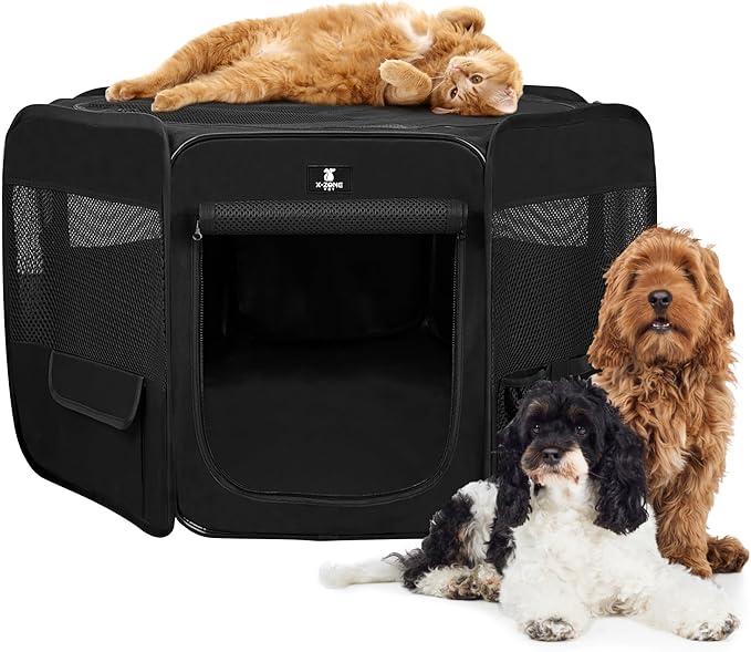 X-ZONE PET Dog Playpen Portable Pet Play Pens for Puppies, Cat, Rabbit, Chicks, Foldable Exercise Play Tent Kennel Crate, Indoor/Outdoor Travel Camping Black Small