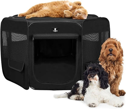 X-ZONE PET Dog Playpen Portable Pet Play Pens for Puppies, Cat, Rabbit, Chicks, Foldable Exercise Play Tent Kennel Crate, Indoor/Outdoor Travel Camping Black Medium