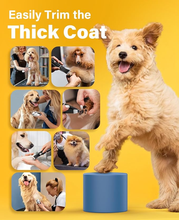 oneisall Dog Grooming Kit for Heavy Thick Hair&Coats/Low Noise Rechargeable Cordless Waterproof Dog Clippers for Grooming Animals&Pets/Pet Shaver with Stainless Steel Blade and Paw Trimmer