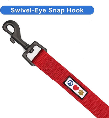 Pawtitas Personalized 6 ft Red Dog Leash M/L Custom Name and Phone Embroidery Strong Nylon Leash for Medium and Large Breeds