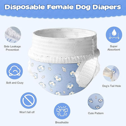 Ambreview Dog Diapers Female, Disposable Pulled Up Dog Diaper with Stretchy Waist, Super Absorbent 360° Leak-Proof Doggie Diapers for Female Puppy Dogs in Heat/Urinary Incontinence (30M)