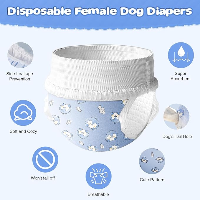 Ambreview Dog Diapers Female, Disposable Pulled Up Dog Diaper with Stretchy Waist, Super Absorbent 360° Leak-Proof Doggie Diapers for Female Puppy Dogs in Heat/Urinary Incontinence (10M)