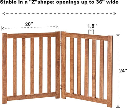 LZRS 2-Panel Wooden Free Standing Foldable Dog Gate Indoor – Solid Hardwood 24" High, Step-Over Safety Pet Gate for Doorways, Stairs & Small Spaces - Indoor Use, Oak