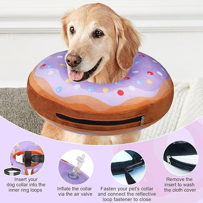 BEAUTYZOO Dog Cone Alternative After Surgery for Large Medium Small Dogs, Soft Inflatable Cone Collar for Dogs Cats, Dog Neck Donut E Collar Dog Recovery Collar to Stop Licking, Purple Donut, L