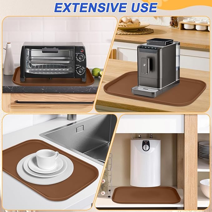 SMILOOL Silicone Pet Feeding Mat with Raised Edge for Food and Water, Dog Bowl Mats, Cat Bowls Placemat with High Lip for Floor Waterproof, Rubber Tray for Cats and Dogs 19 x 12 x0.7 Brown