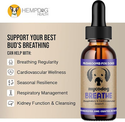MycoDog Breathe - Respiratory Support Supplement for Dogs - Breathing Comfort & Airway Health - French Bulldogs, Pugs, & Flat-Faced Breeds - Natural Mushroom and Ashwagandha Drops