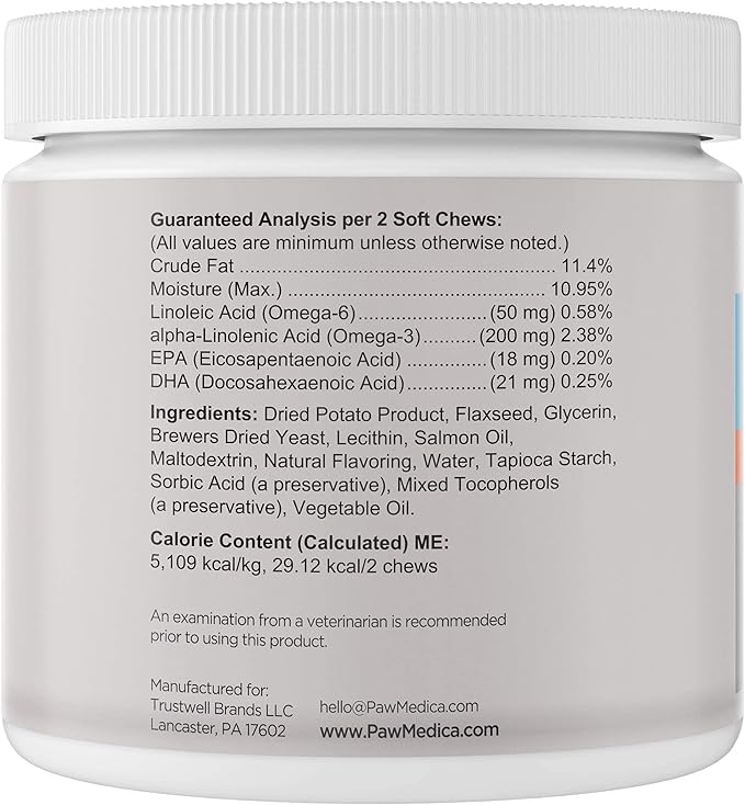 PawMedica Omega 3 for Dogs, Dog Skin and Coat Supplement with Fish Oil Love Helps with Dog Dry Skin, Omega 3 6 9 Vitamin Chews for Dog Allergies