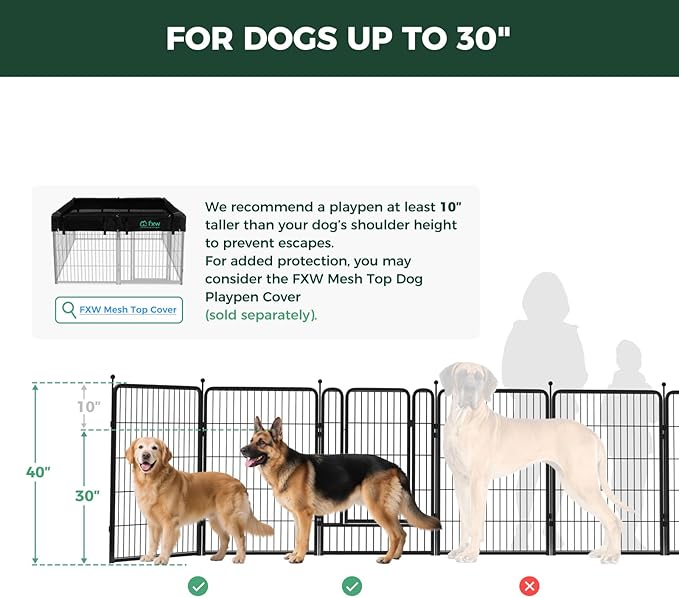 FXW Rollick Unleashed Dog Playpen for Indoor, Yard, RV Camping, 40 inch 48 Panels for Medium and Large Dogs, Black│Patented