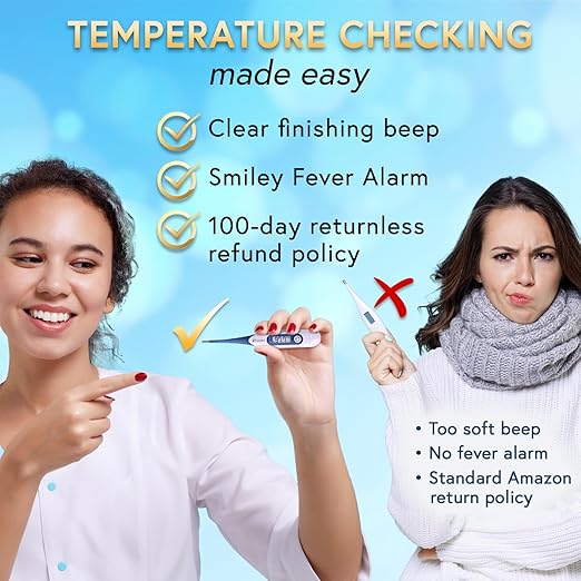 iProven Adult Digital Oral and Rectal Thermometer, Measures in 10 Seconds, with Flexible Tip, Fever Alarm, Thermometer for Kids and Babies (10 Packs)