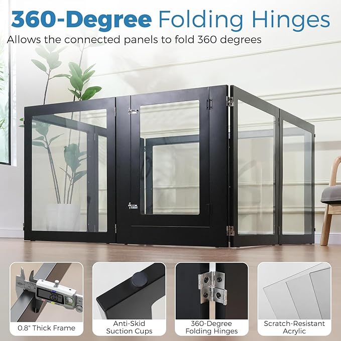 Heavy Duty Clear Acrylic Dog Playpen, 32" Height Transparent Pet Pen, Metal Frame Easy Assemble Kennel Enclosure, Ideal for Small to Medium Dogs, Cats, and Other Small Pets (Black, 2 Panels)