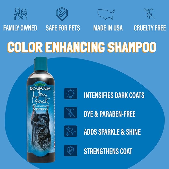 Bio-Groom Ultra-Black Dog Shampoo – Color Enhancing Pet Shampoo, Dog Bathing Supplies, Puppy Wash, Dog Grooming Supplies, Cruelty-Free, Made in USA, Coat Brightener Shampoo – 12 fl oz 1-Pack