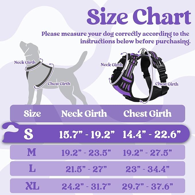 rabbitgoo Dog Harness Small Sized, No Pull Pet Harness with 3 Buckles, Adjustable Soft Padded Vest with Control Handle, Walking Reflective Pet Vest for Small Dogs, Purple, S