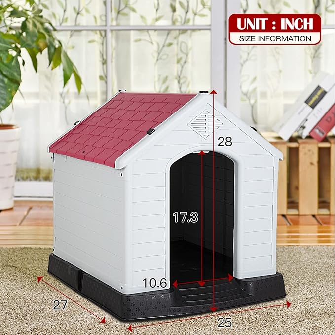 BestPet Dog House Indoor Outdoor Insulated Kennel Durable Plastic Dog House for Small Medium Large Dogs Weather & Water Resistant Pet Crate with Air Vents and Elevated Floor