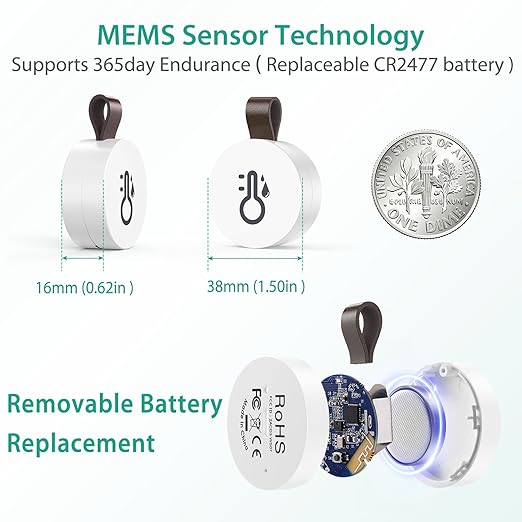 ORIA Wireless Thermometer Hygrometer, Smart Bluetooth Humidity Temperature Sensor, Mini Indoor Outdoor Temperature Monitor with Data Storage and Export, Smart App Alert, 3 Pack