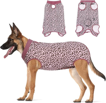 Jiupety Dog Surgical Recovery Suit Adjustable, Not Fit Slim and Long Body, Dogs Suit for Surgery Recovery, 2XL Size, Anti-Licking Surgical Dog Onesies, Pink Leopard