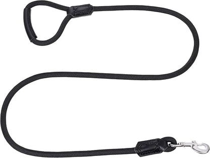 Mile High Life | Premium Leather Dog Leash | Strong Rope Leash | Leather Handle | Zinc Alloy Strong Clasp | Small Medium Large Dogs | 4/5/6 Feet(Black, 72 Inch (Pack of 1))