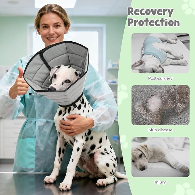 Avont Dog Cone Alternative, Adjustable Soft Comfy Foldable E Cones for Medium Large Dogs After Surgery, Escape-Proof Elizabethan Collar for Surgical Wound Recovery Stop Licking -Grey(L)