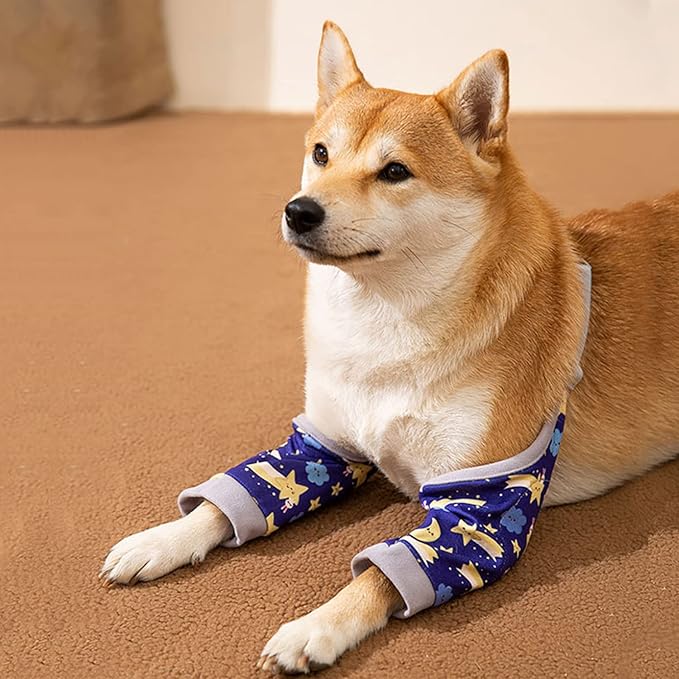 HDKUW Dog Front Leg Braces Recovery Sleeve, Pet Knee Brace Wounds Protector for Medium Large Dog Blue Star 2XL
