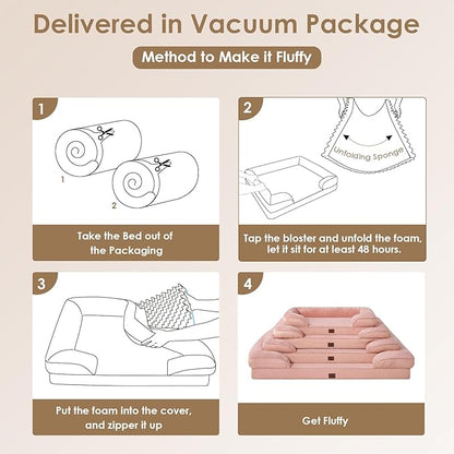 EHEYCIGA Orthopedic Dog Bed for Medium Dogs, Waterproof Memory Foam Medium Dog Beds with Sides, Non-Slip Bottom and Egg-Crate Foam Pet Couch Bed with Washable Removable Cover, Dusty Pink