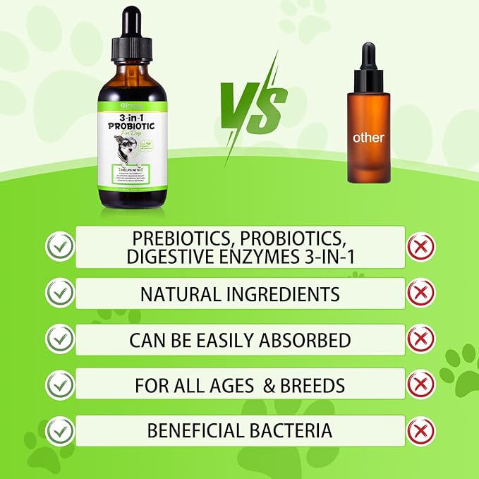 Probiotic for Dogs, 2 Pack Natural 3 in 1 Dog Probiotic Drops Helps to Diarrhea & Upset Stomach Relief, Supports Healthy Digestive System, Allergies, Digestive Enzyme for Dog, Bacon Flavor - 60ml x 2