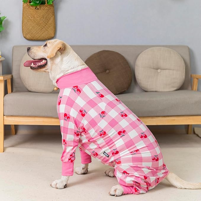 Pink Recovery Suit for Dogs After Surgery - Medium Large, Lightweight Onesie for Shedding, Prevent Licking Surgical Wound, Pajamas PJs, Full Belly - Male Female
