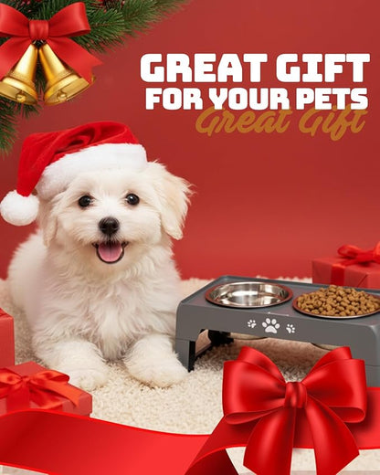 Jovrun Elevated Dog Bowls for Small Dogs and Cats, Non-Slip Cat Bowls with 2 Thick 5.5" Stainless Steel Dishes, Dog Feeder 2 Heights Adjustable to 2.6"-5.3"