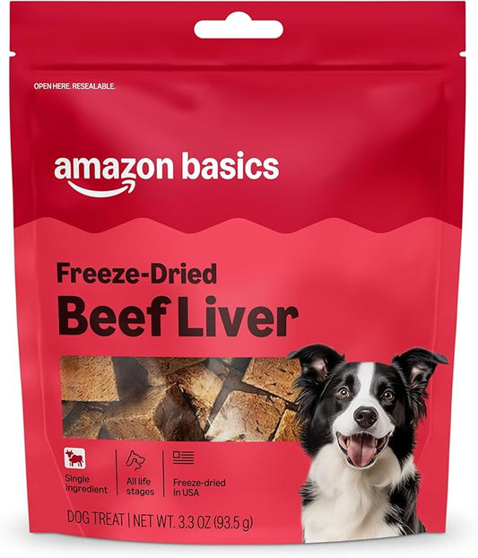 Amazon Basics Freeze-Dried Raw Single Ingredient Dog Treats (Previously Wag), Beef Liver, High Protein, Grain-Free, 3.3 Ounce (Pack of 1), Packaging may vary