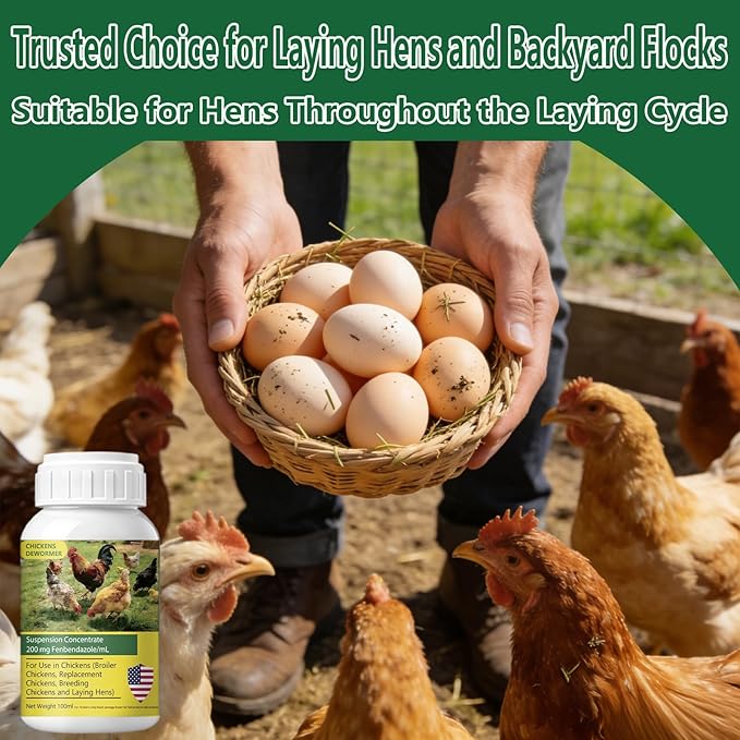 Dewormer for Chickens, Laying Hens, Poultry & More, Fenbendazole for Chickens Dewormer All Wormers,Tapeworms, Roundworms & Hookworms, 100ml（3.4 fl oz）