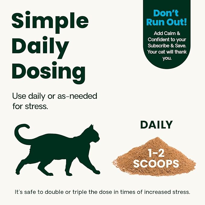 VetriScience Calm & Confident Powder, Composure Calming and Anxiety Supplement for Cats, Reduce Stress and Fear, Ideal for Travel, Vet, Grooming and Routine Changes, Cheese & Chicken Flavor, 60 Scoops