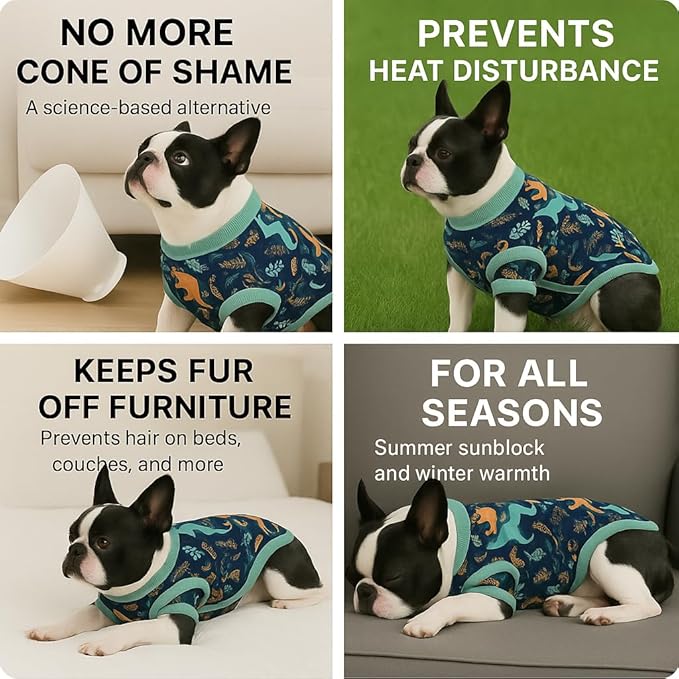 PetWarm Neutering Recovery Suit for Male Dogs, Pet Coat's Inner Clothes, Dog Cone Alternative After Surgery Suit for Dogs Female Male Dog Onesie for Spay Neuter, Dinosaur Pattern, Green, S