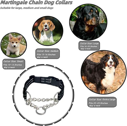 Martingale Dog Collars, Reflective Nylon Collar with Stainless Steel Chain, Adjustable Walking Training Dog Collars with Quick Release Buckle, Suitable for Small Medium Large Dogs(Black,S)