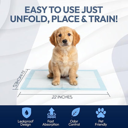 Training Pads for Dogs & Puppies, Super Absorbent, Leak-Proof Protection, Odor-Neutralizing, Disposable Puppy Pads Essentials 22"x22" 50 Count - BROOKLYN PET GEAR