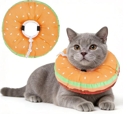 BEAUTYZOO Cat Cone Collars Soft, Cat Recovery E Collars After Surgery to Stop Licking, Adjustable Elizabeth Circle Collar Cute Pet Donut Pillow for Cats Kitten Small Dogs, Hamburger S