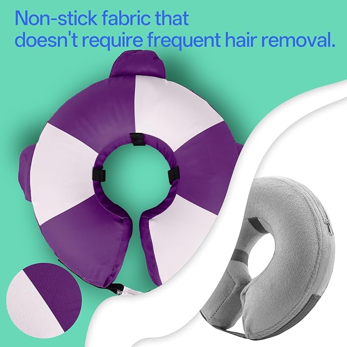 MIGOHI Soft Dog Pillow Donut Collar - Inflatable Alternative to Plastic Cone After Surgery,Adjustable Recovery E-Collar for Medium Dogs, Prevents Licking, Post-Surgical Spay Care(Large, Purple)