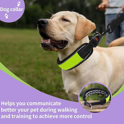 Martingale No Pull Dog Collar for Large Medium Dogs Training Walking, Heavy Duty Nylon Reflective Adjustable Anti Pull Slip Collar with Buckle L Green