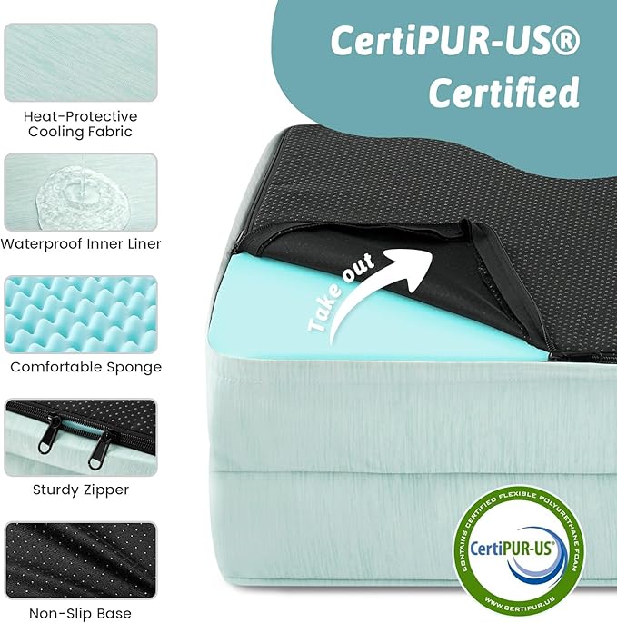Cooling Dog Bed for Extra Large Dogs 44x32 inch, Q-Max >0.4 Summer Cool Orthopedic Foam Pet Sofa Bed with Sides, XL Size Bolster Anti-Slip Couch with Washable Removable Cover, Green