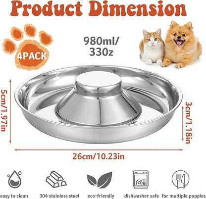 4 Pcs Stainless Steel Puppy Weaning Bowls, Cat Bowls for Food Water, Multiple Puppies Feeder Whelping Dishes, Litter Feeding Station Pans for Small Dogs Cats Eating at Same Time