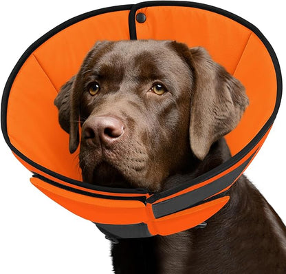 Queenmore Dog Cone, Dog Cone for Large Dogs, Soft Dogs Cone Collar After Surgery for Neutering, Breathable Pet Cones, Adjustable E-Collar Alternative to Stop Licking, Orange XL