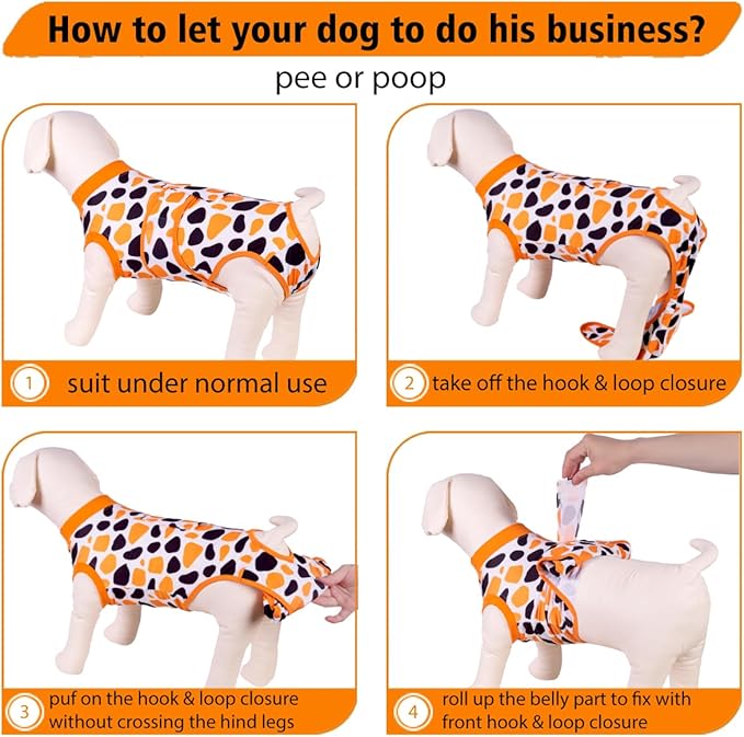 PetWarm Dog Spay Recovery Suit, Recovery Suit for Female Male Dogs, Dog Onesie After Surgey Spay Neuter Professional Pet Abdominal Wounds Bandages, Leopard Pattern, Orange, XS