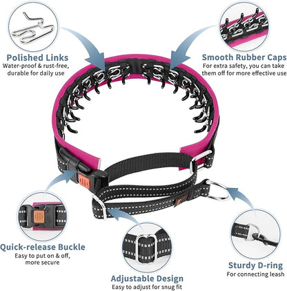 Mayerzon Martingale No Pull Collar for Small Medium Dogs, Patented Anti Pull Dog Collar with Buckle for Walking Training, with Neoprene Padding and Reflective Stitching, Adjustable(Hot Pink Trim, S)