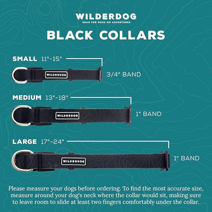 Wilderdog Waterproof Dog Collar - Repels Water & Dirt - Medium 13"-18" - Black