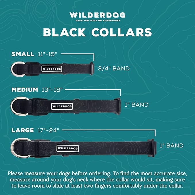 Wilderdog Waterproof Dog Collar - Repels Water & Dirt - Large 17"-24" - Black