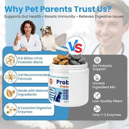 Probiotics for Dogs, Digestive Immune System Support Supplements Gut Health, Flora, Pet Dog Probiotic Supplement Soft Chews with Prebiotics for Allergy Upset Stomach, Puppy Probiotics
