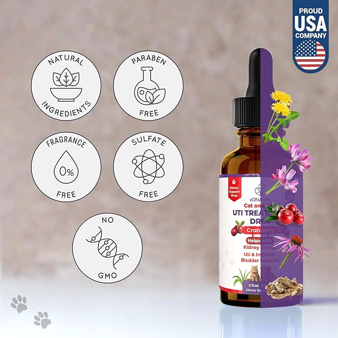 eDNA PET - Cat & Dog Urinary Tract Infection Treatment – Herbal Bladder & Kidney Wellness Formula – Helps to Maintain Normal Urination and Hydration – Made in USA