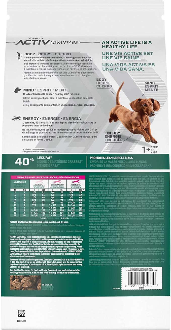 Eukanuba Fit Body Weight Control Small Breed Adult Dry Dog Food, 4 lb Bag