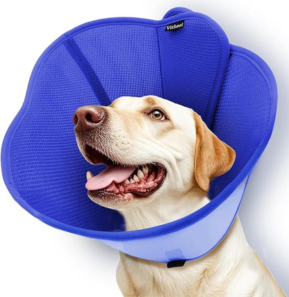 Upgraded Dog Cone Collar for Large Medium Dogs, Soft Dog Cone with Double-Layer Design, Adjustable Pet Recovery Collar for Dogs After Surgery, Elizabethan Collar (M, Blue)