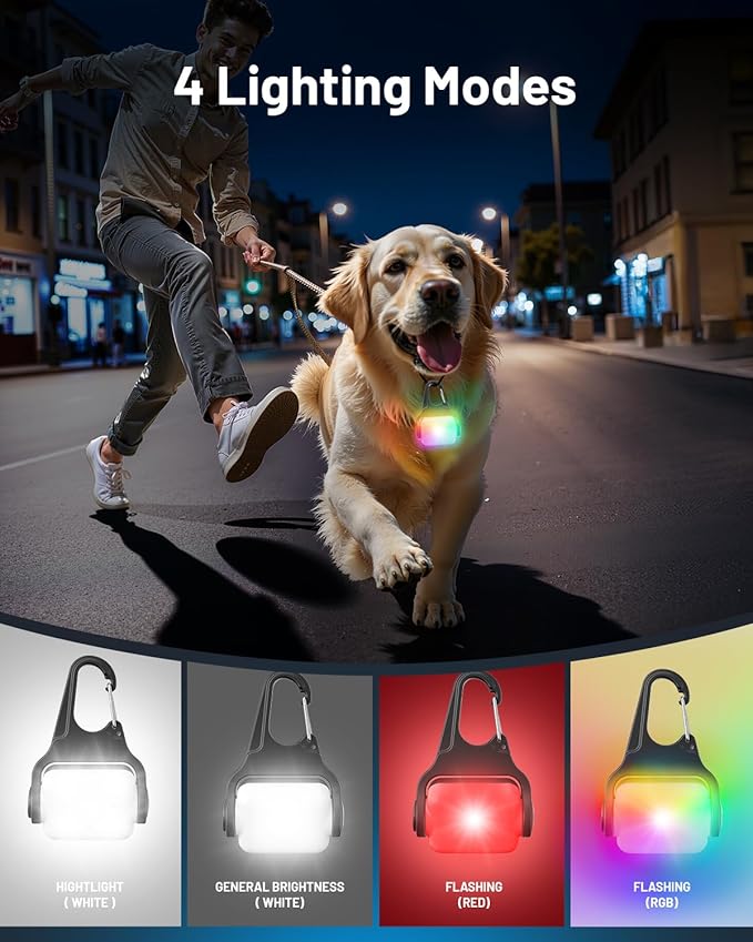 Dog Collar Light 2 Pack, Dog Lights for Night Walking 4 Modes, Waterproof Dogs Light Clip on Rechargeable, LED Dogs Walking Lights for Night Running, Camping, Climbing, Bike