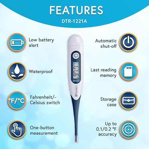 iProven Adult Digital Oral and Rectal Thermometer, Measures in 10 Seconds, with Flexible Tip, Fever Alarm, Thermometer for Kids and Babies (10 Packs)